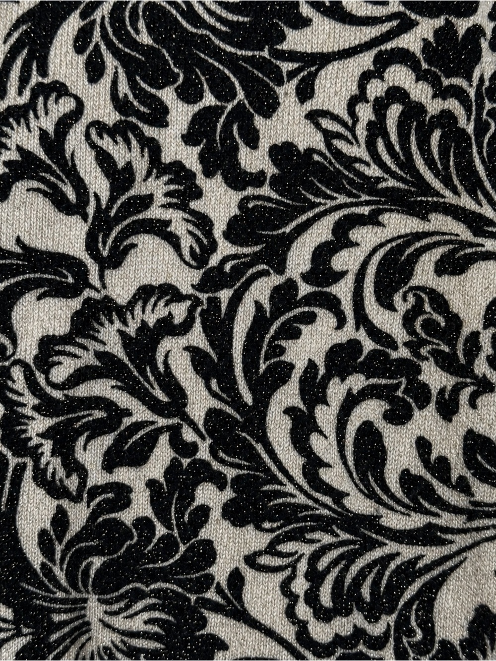 Talbots Damask Metallic Shimmer Cardigan Sweater Black Cream Medium - Picture 6 of 8